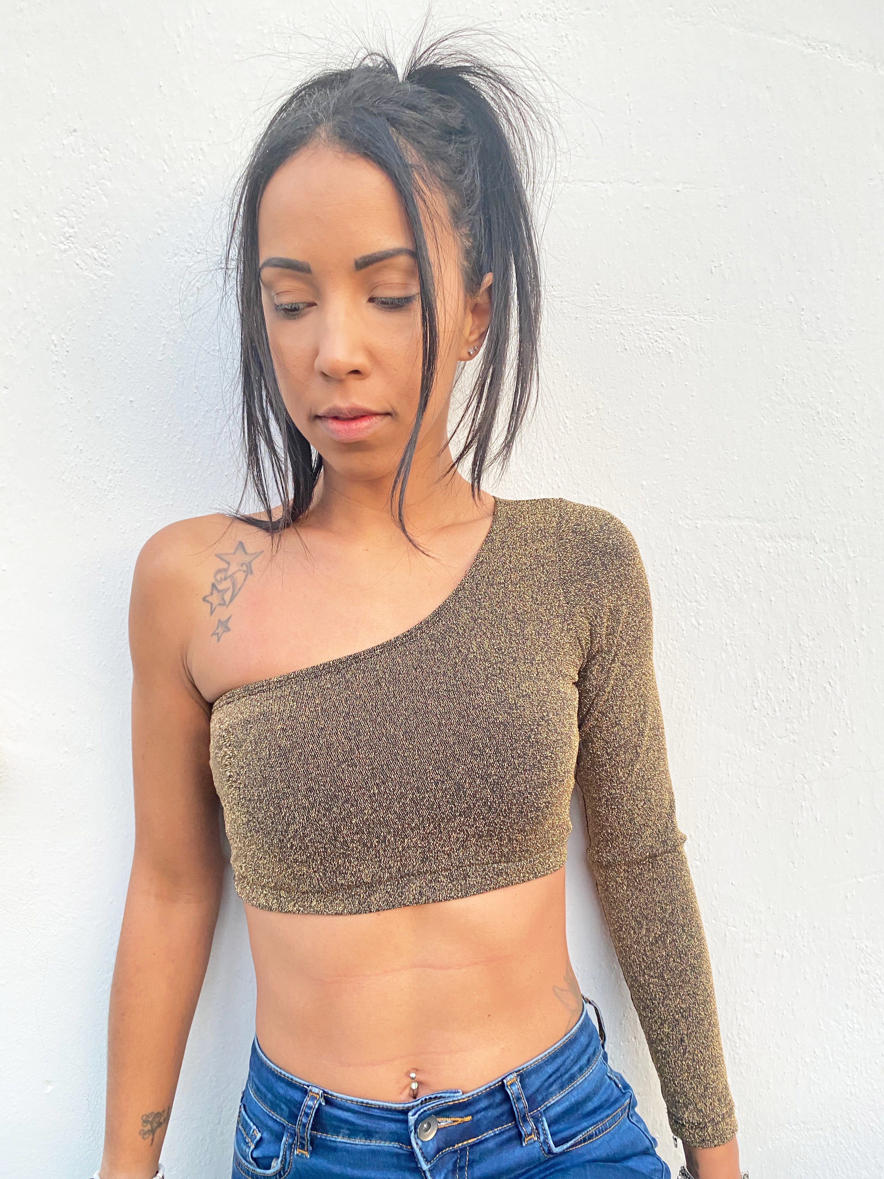 Top monospalla lurex oro