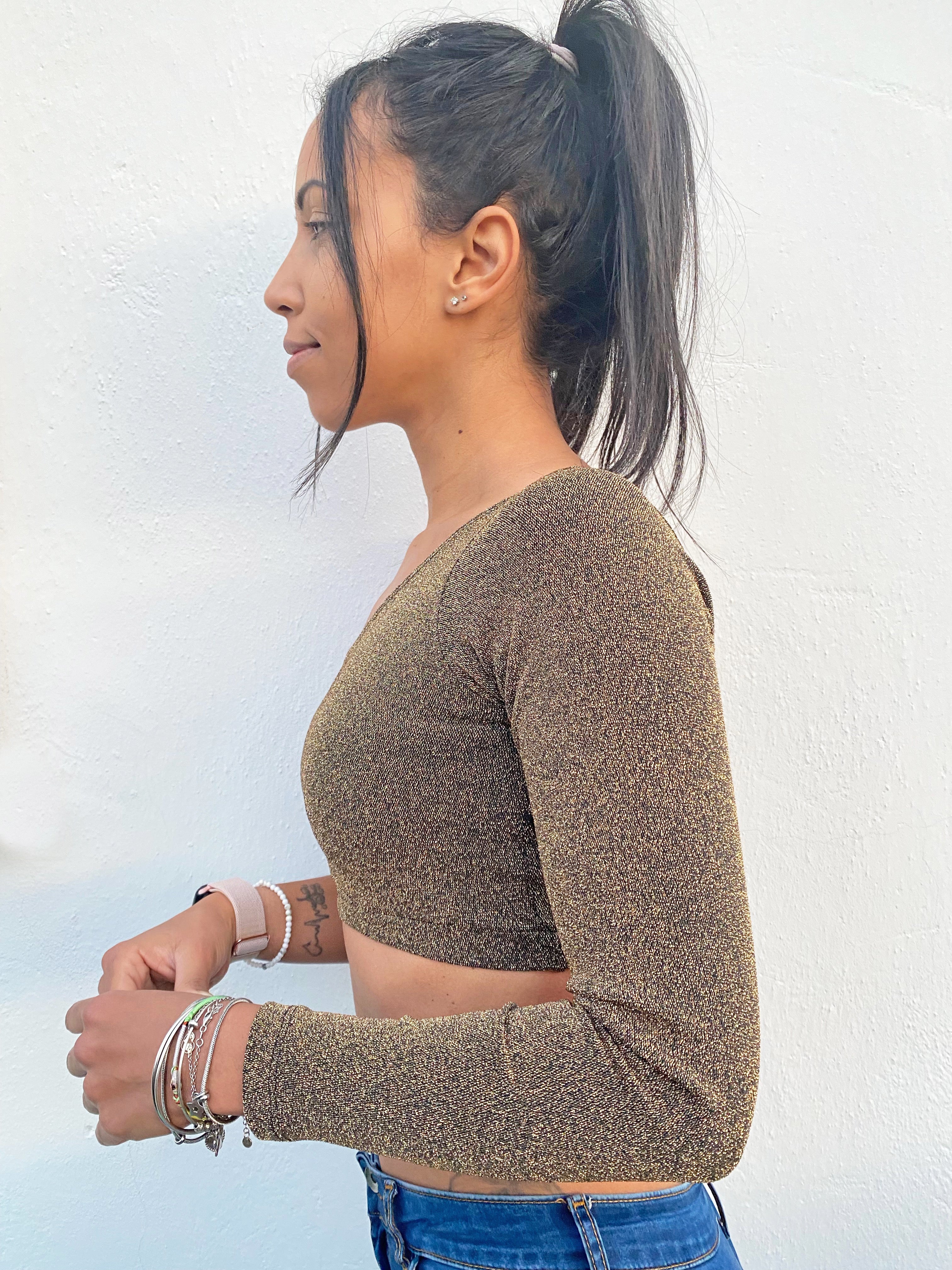 Top monospalla lurex oro