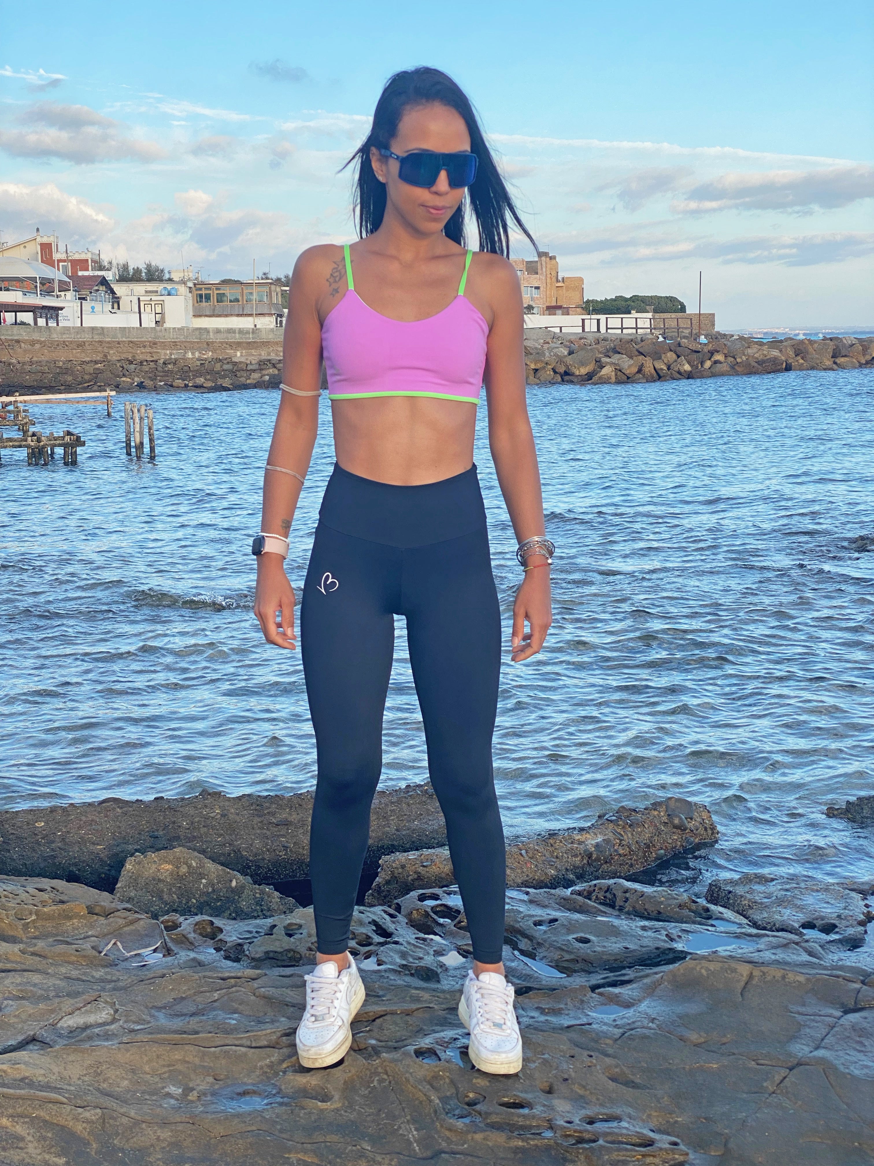 Top verde/lilla double-face